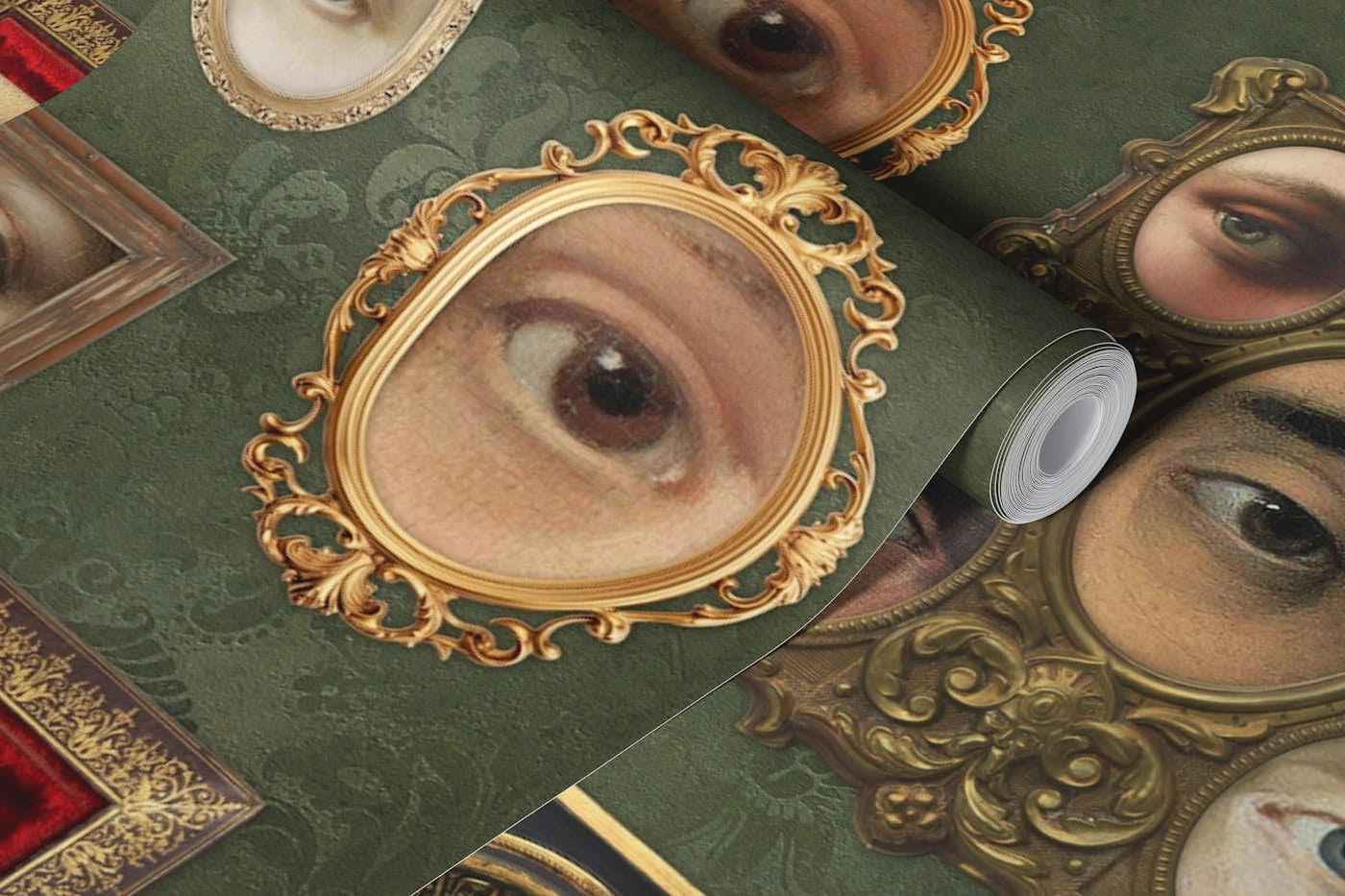 Single Eyes Victorian Portraits olive XL wallpaper roll