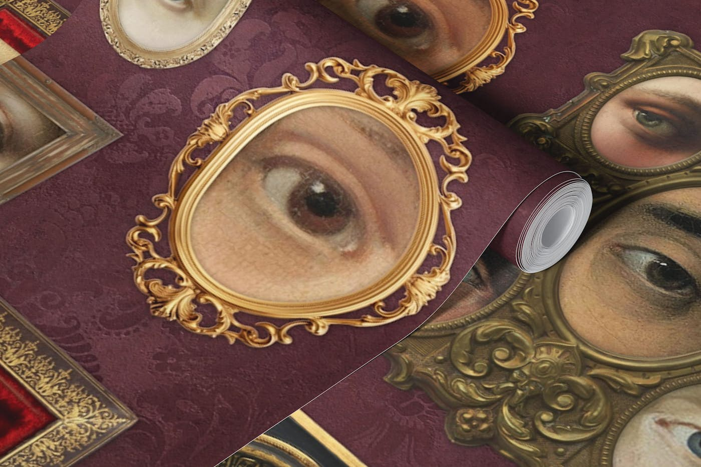 Single Eyes Victorian Portraits burgundy XL wallpaper roll