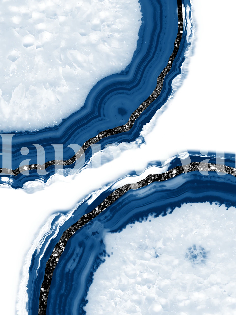 Blue agate glitter pattern with white and gold accents wallpaper