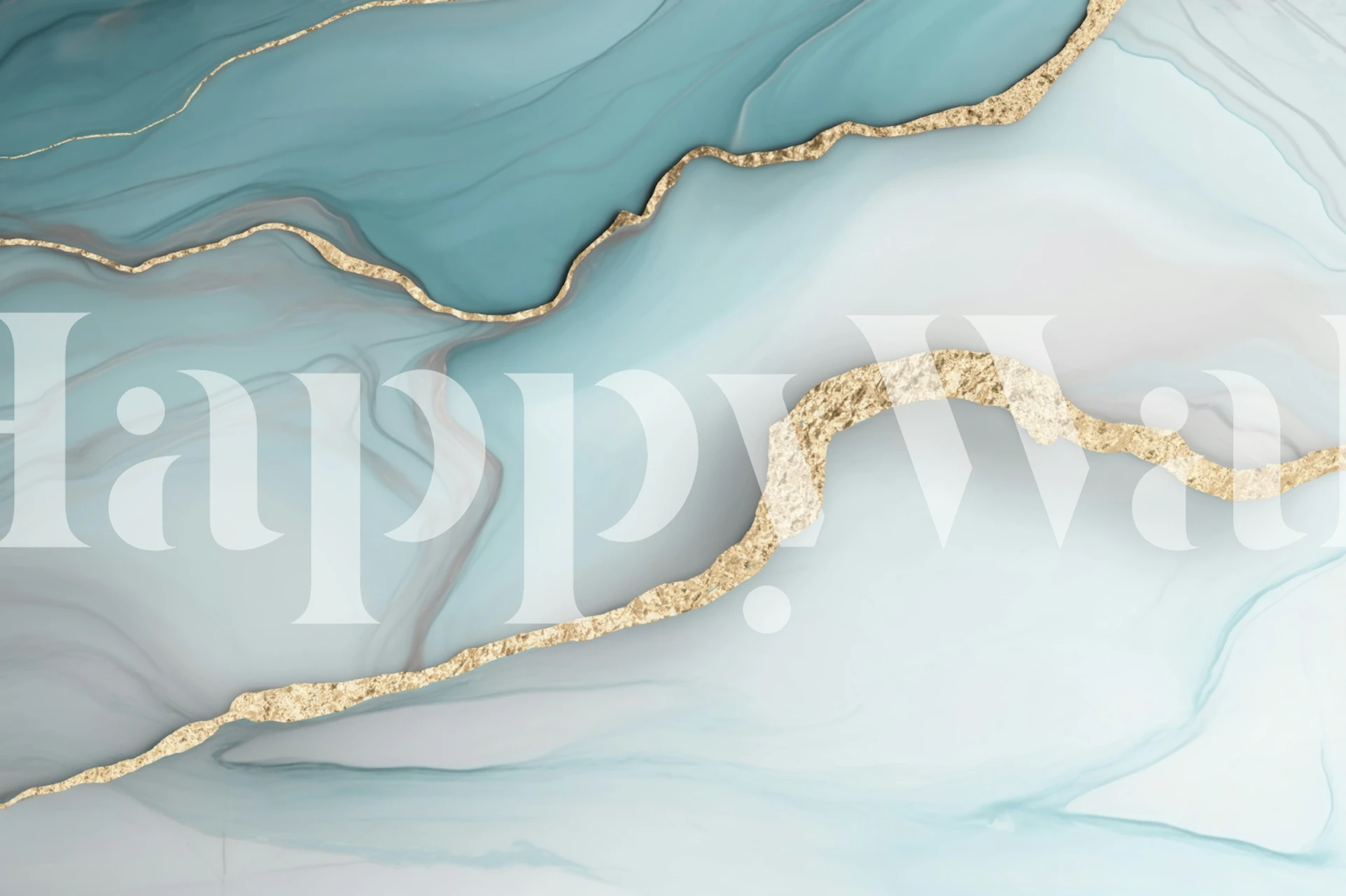 Marble wallpaper featuring aqua blue and gold veins in a luxurious style