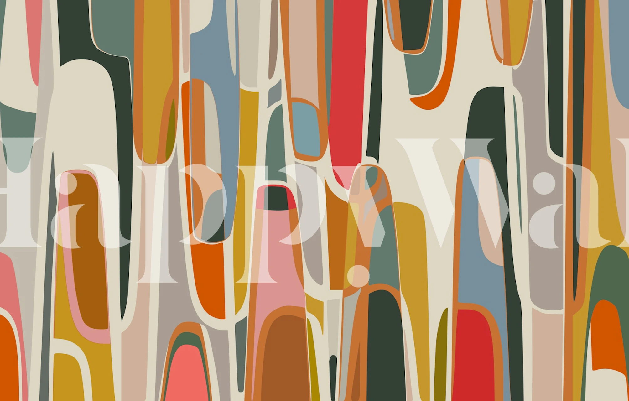 Abstract pattern wall mural with rounded elongated shapes in earthy and subdued tones