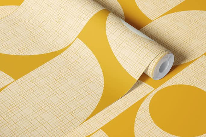 mid century modern leafs - mustard (L)wallpaper roll