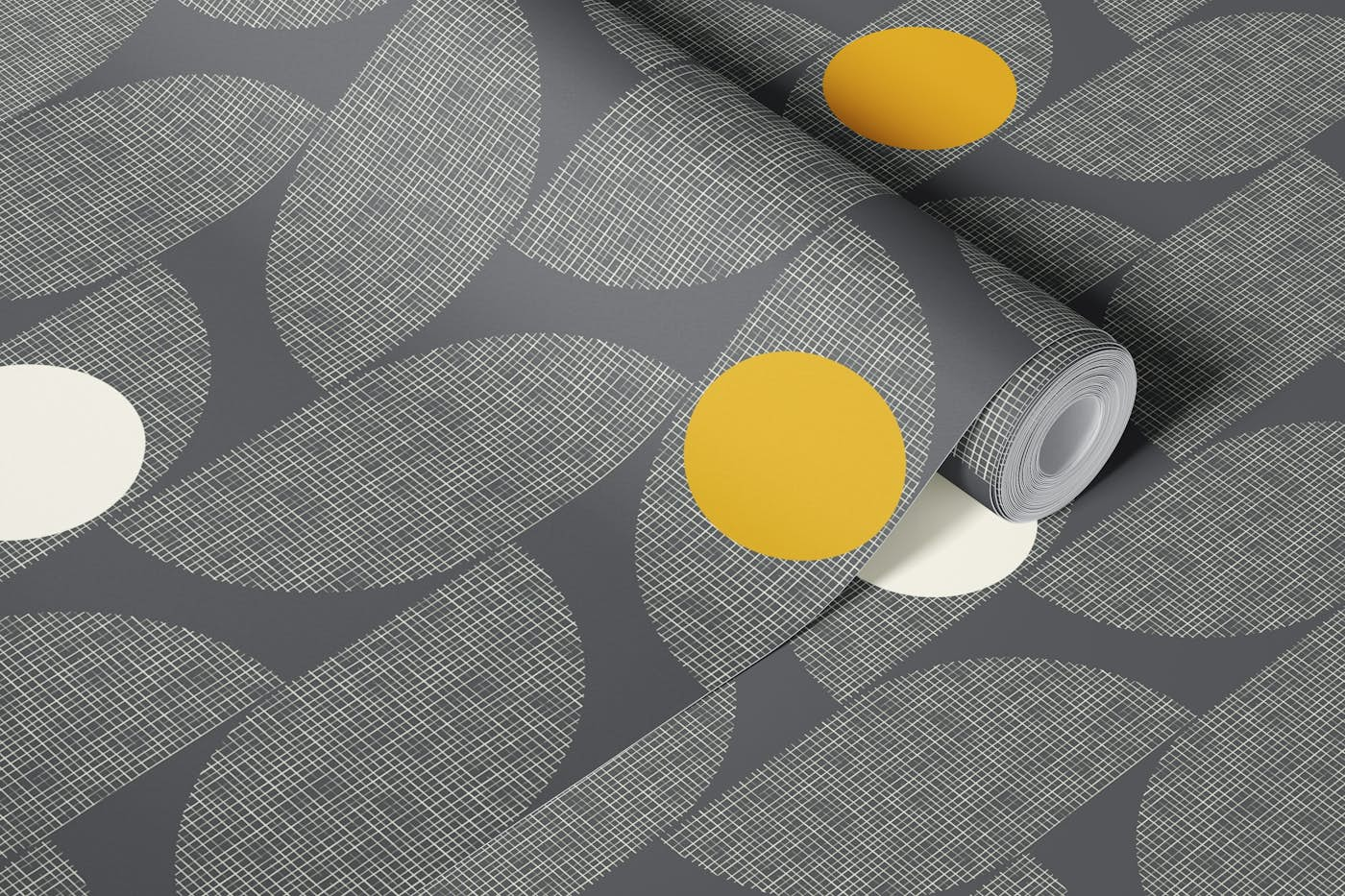 Mid century modern leafs - dark grey (M) wallpaper roll