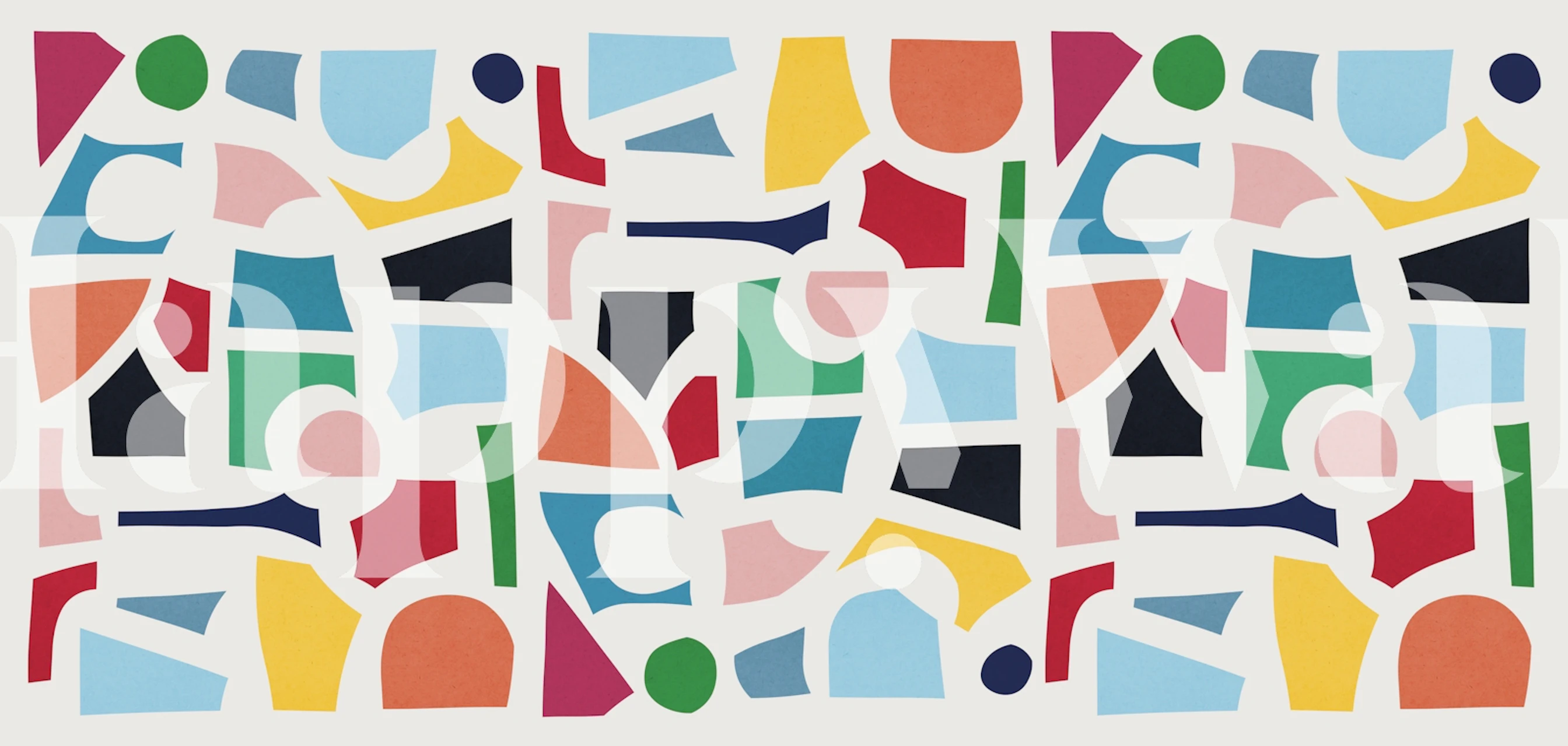 Geometric collage wallpaper design in a room