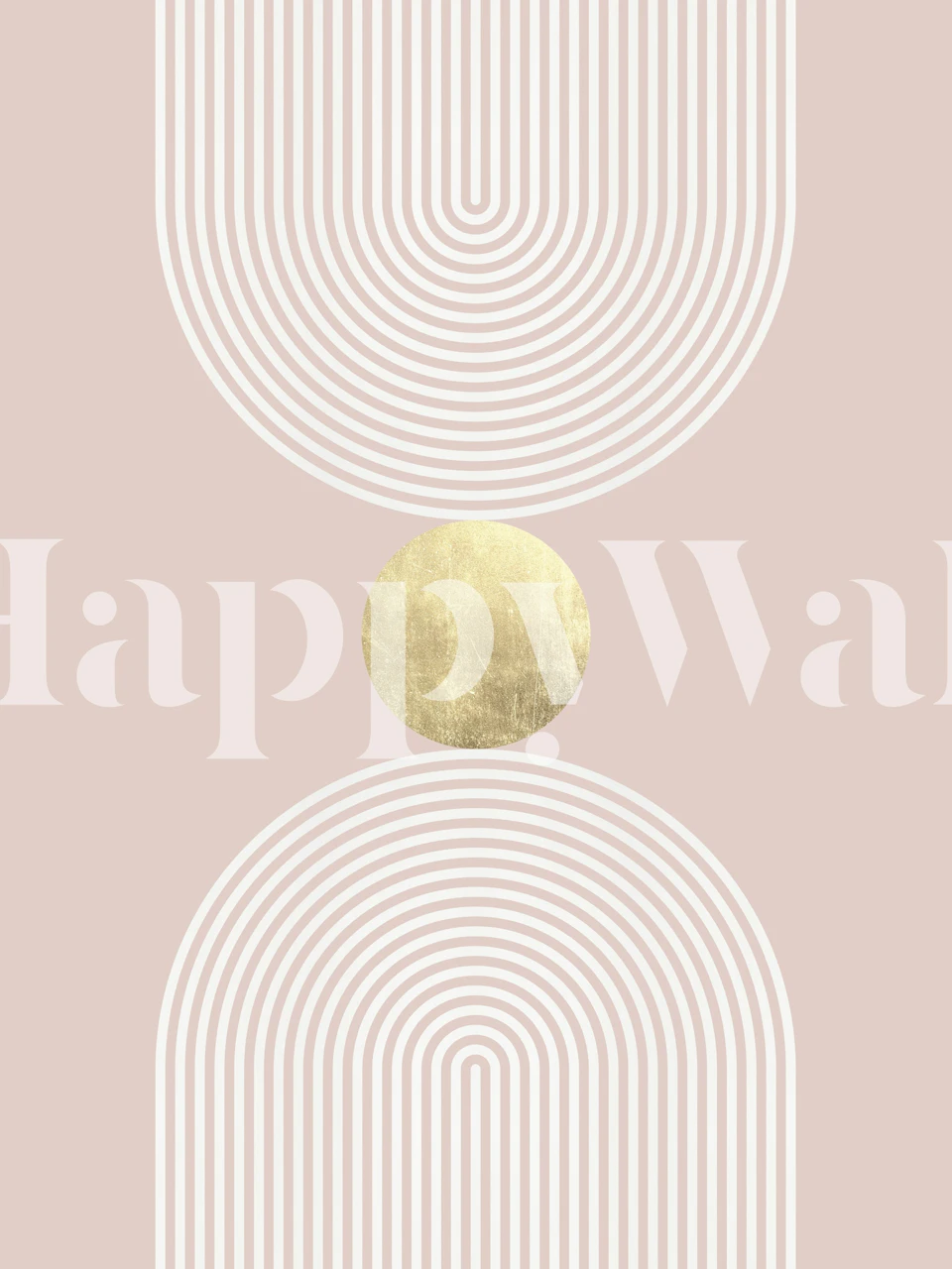 Gold and pink geometric pattern wallpaper with curved lines