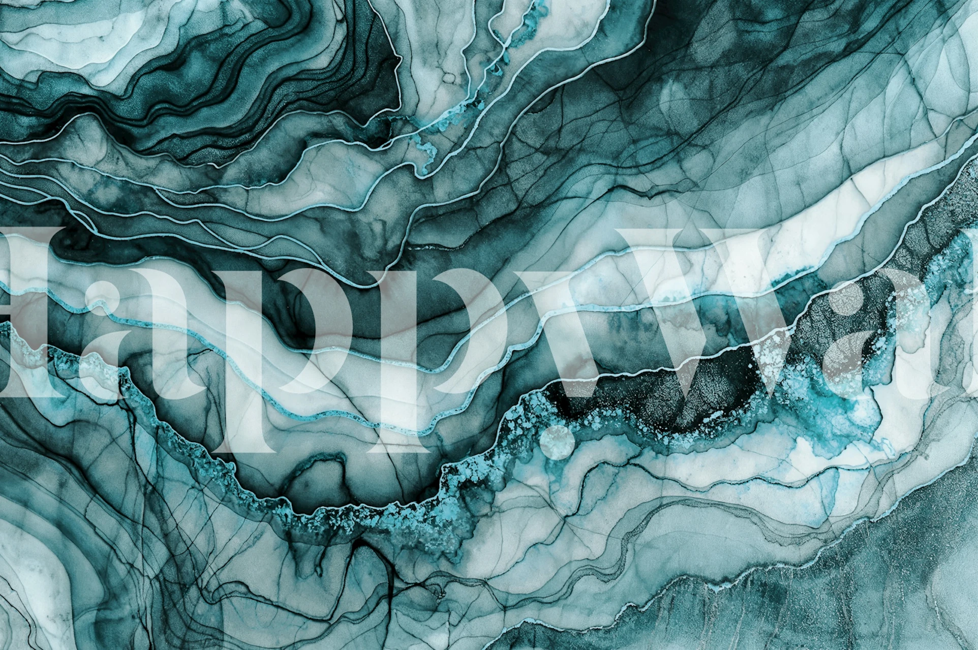 Abstract teal marble pattern wallpaper with swirling lines
