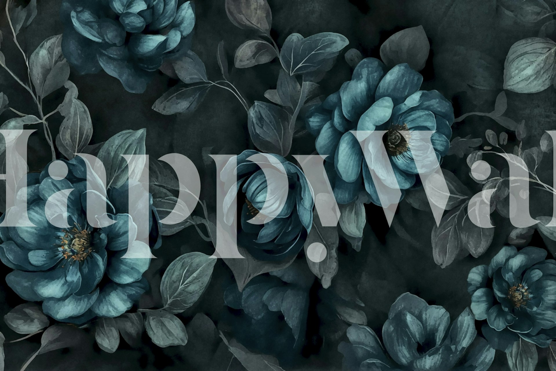 Baroque Moody Elegance Teal Flower Serenity wallpaper | Happywall