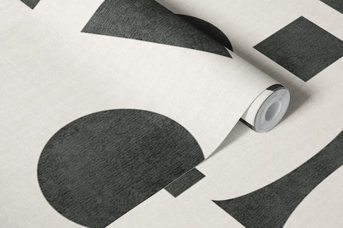 mid century geometric black minimal shapeswallpaper roll