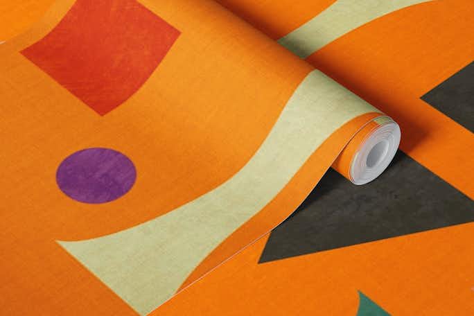 mid century bauhaus playful orange summerwallpaper roll