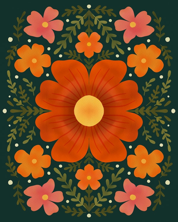 Forest flowers green and orange