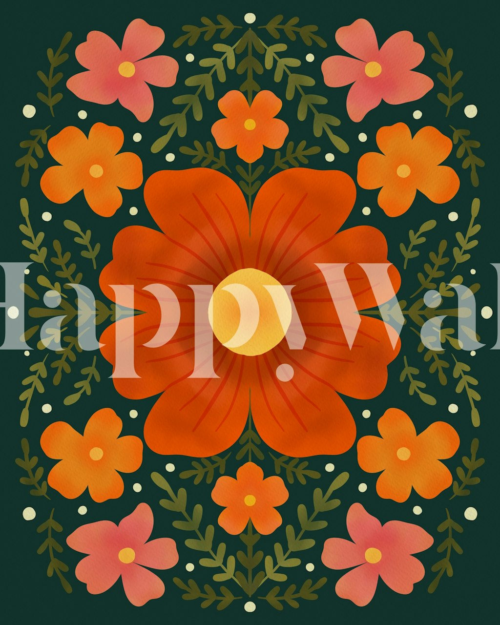 Green and orange forest flowers wallpaper