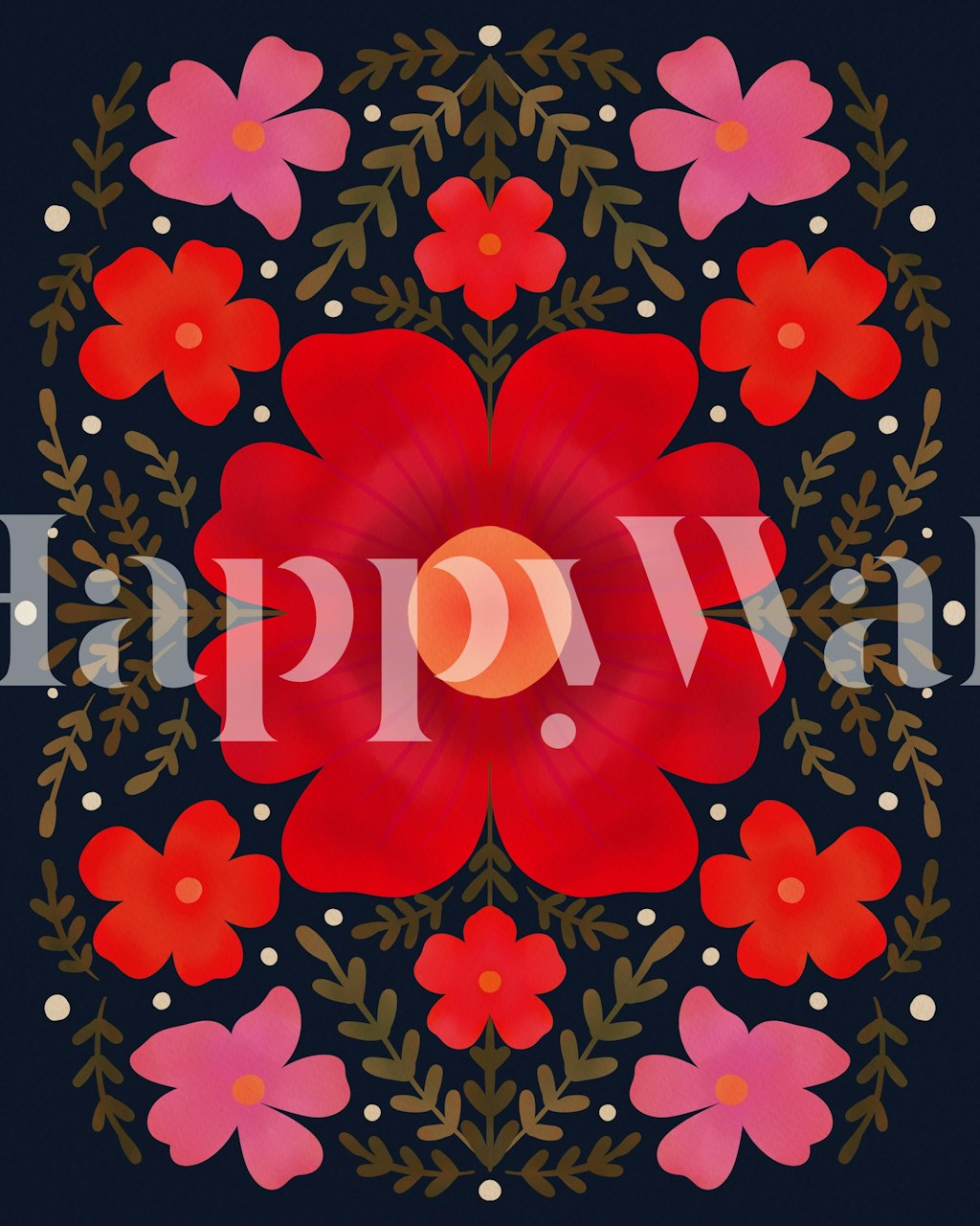 Floral wallpaper featuring magenta and blue flowers with dark background.