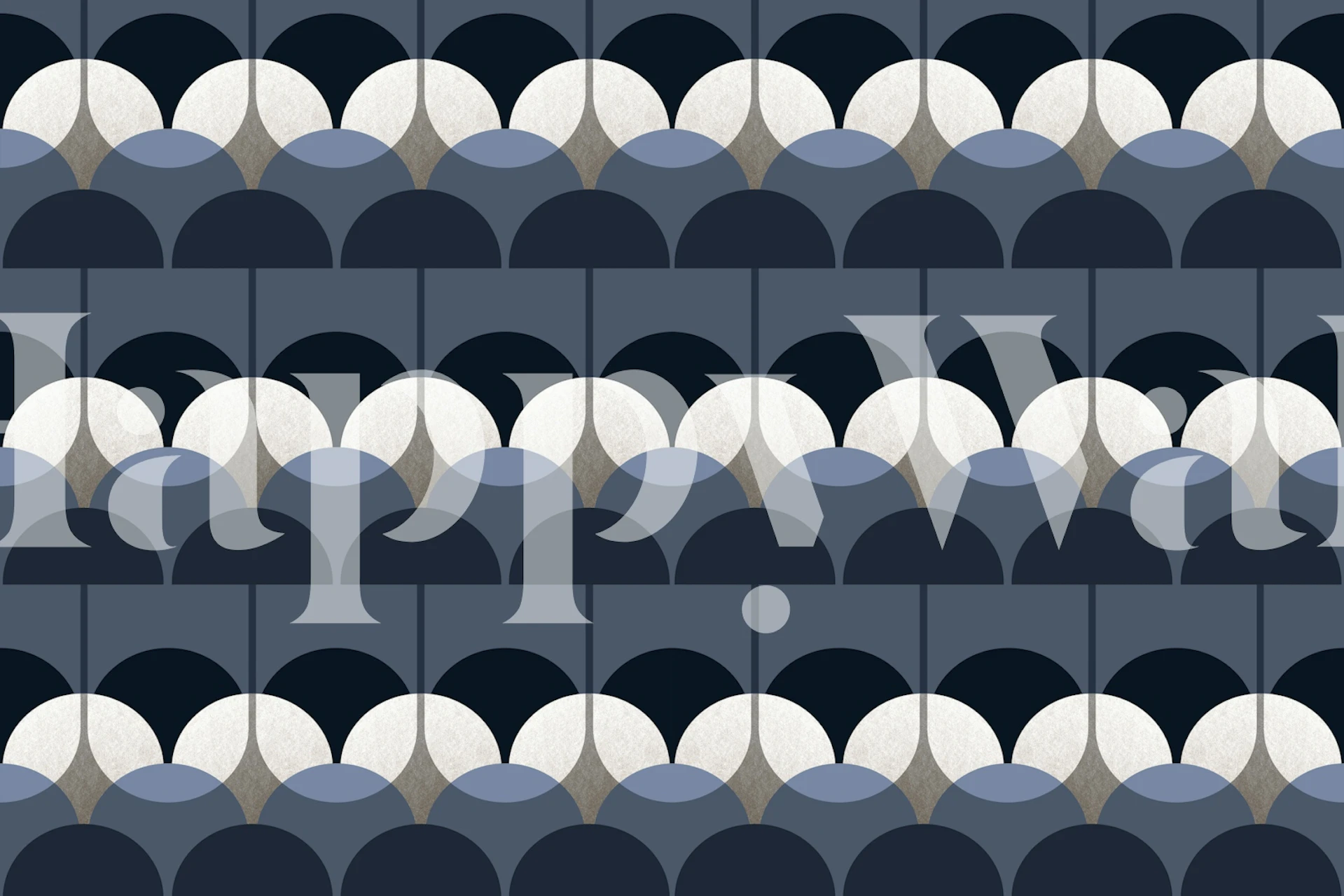 Geometric wave pattern in blue and cream colors wallpaper