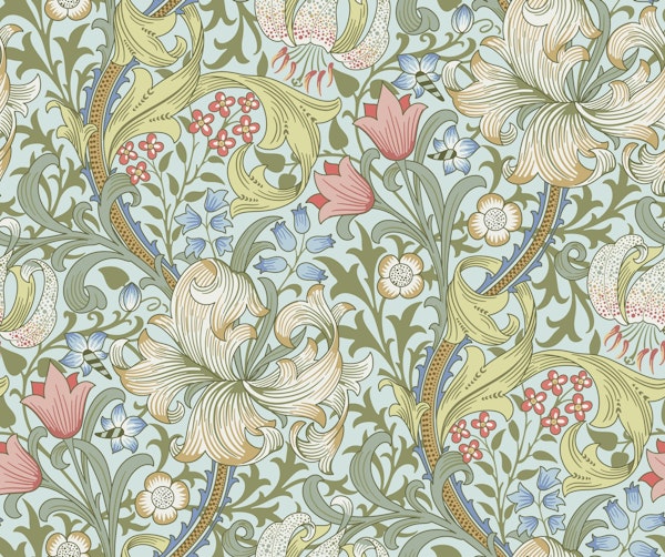 Victorian Golden Lily on pale blue