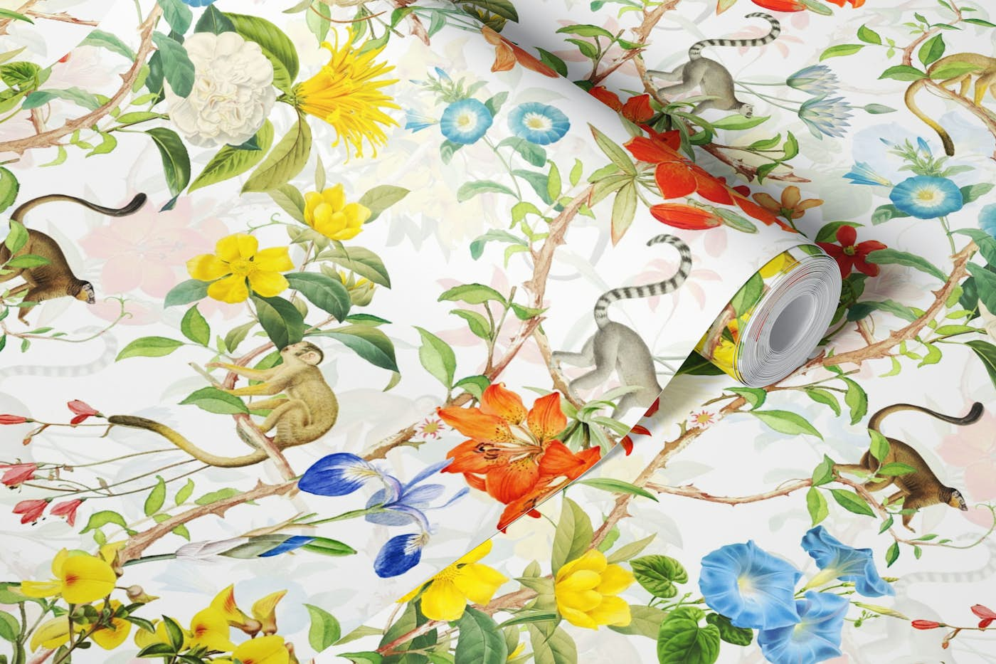 Monkeys In Chinoiserie Garden wallpaper roll