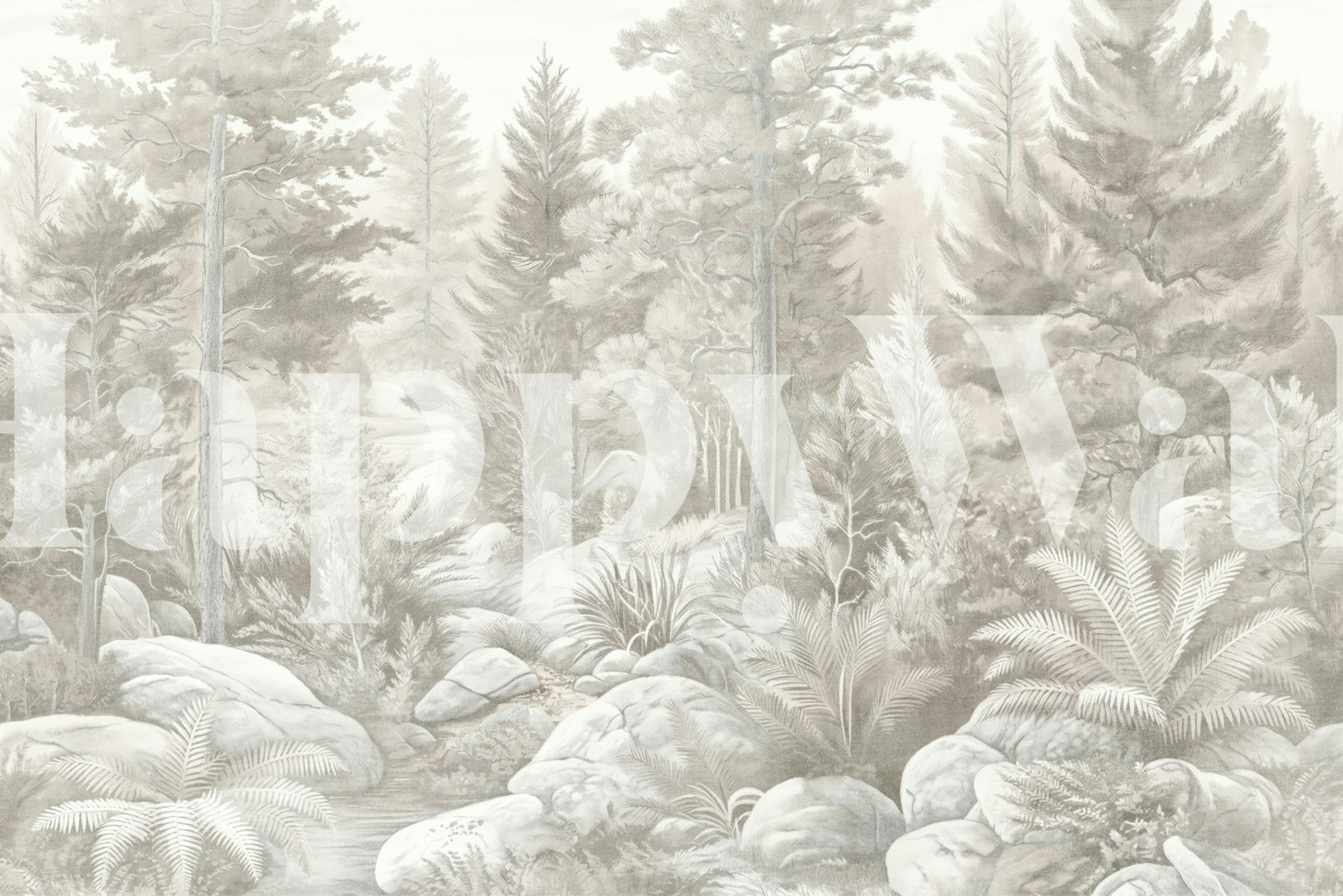 Pastel Neutral Pine Forest Oil Painting u sobi