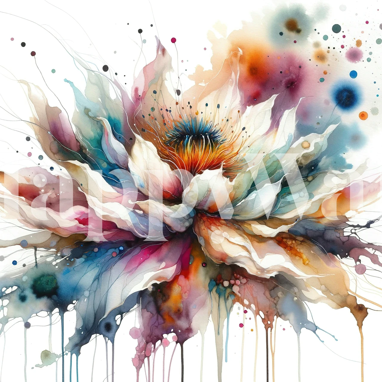 Grand motif floral dans des tons d'aquarelle colorés sur wallpaper