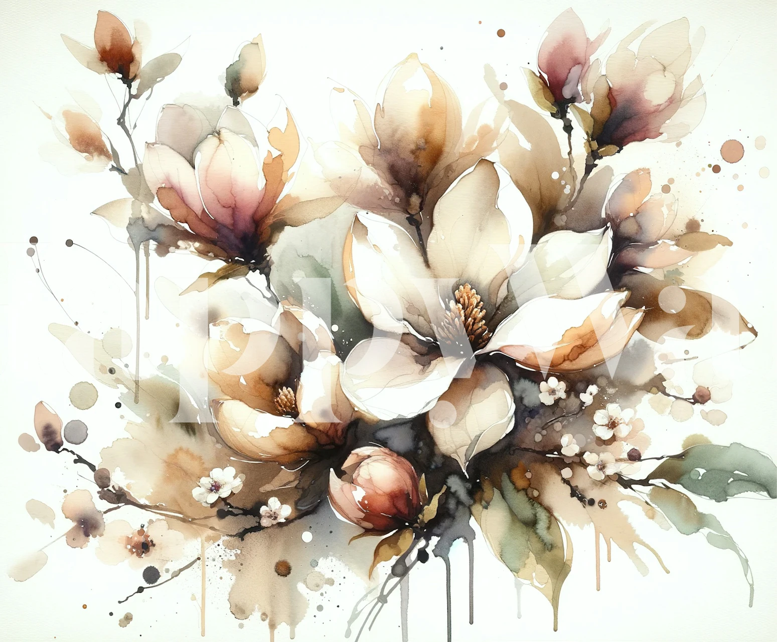 Watercolor floral wallpaper featuring soft beige and pink flowers