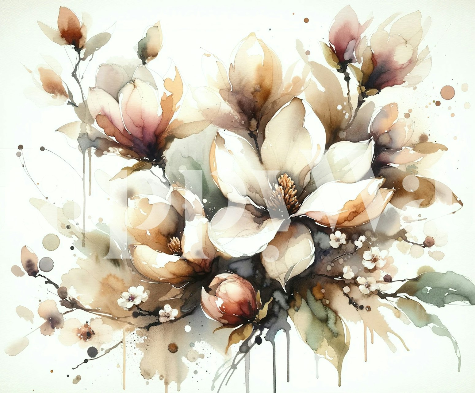 Watercolor floral wallpaper featuring soft beige and pink flowers