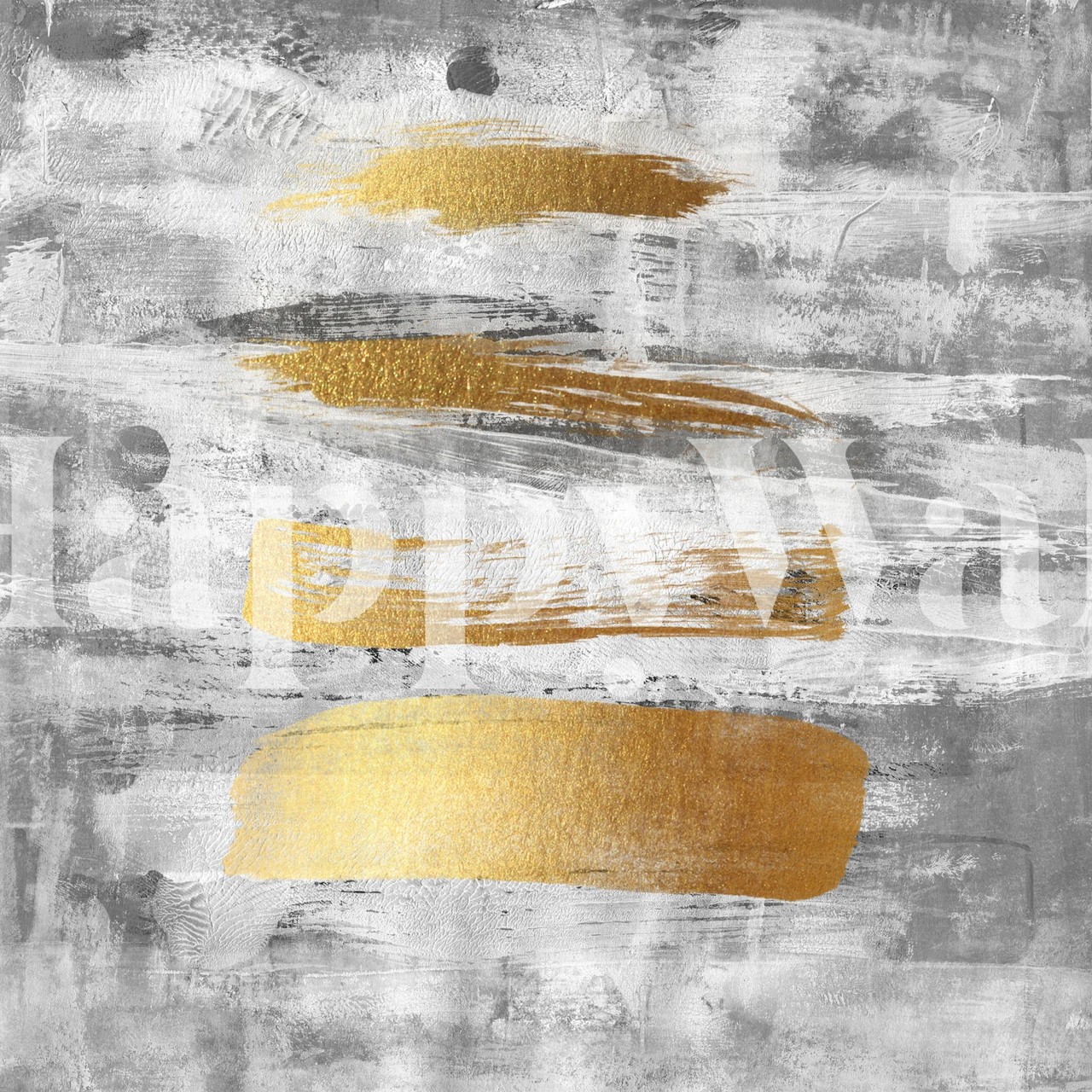 Gold striped wallpaper on a concrete wall