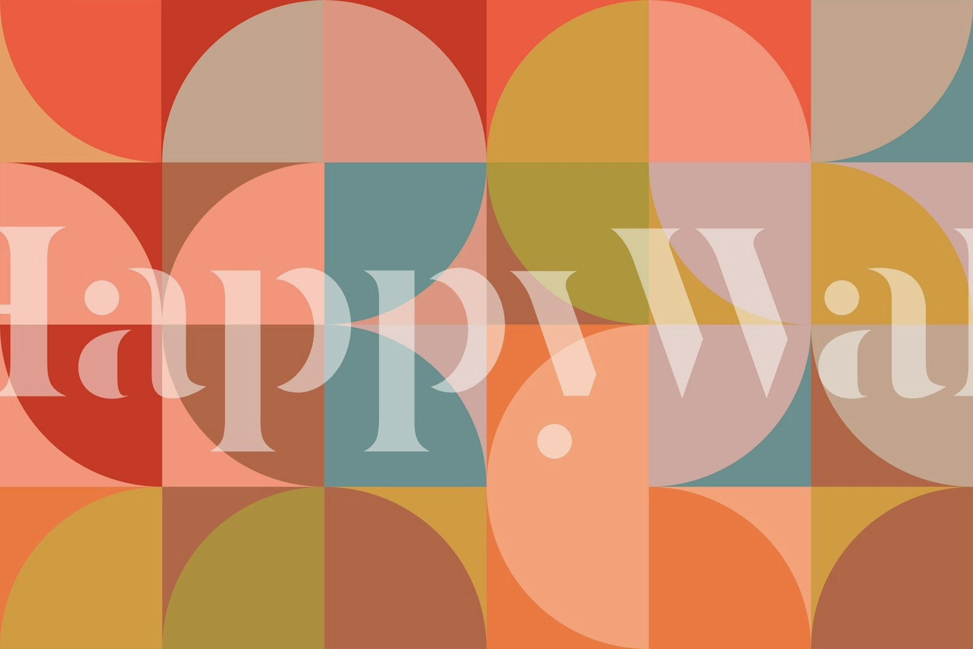 Bauhaus-inspired geometric pattern wall mural with mid-century color scheme