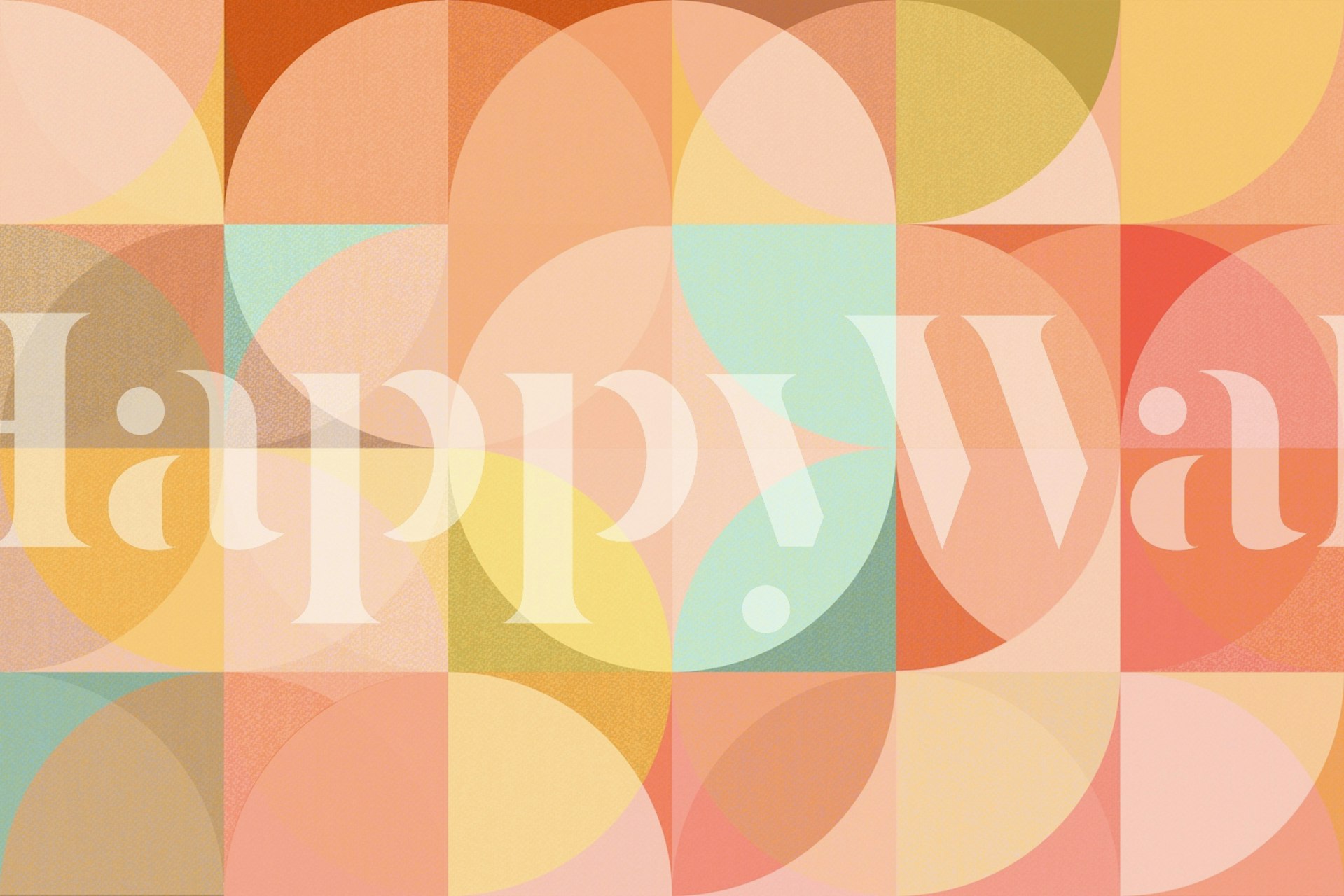 Moderne, op Bauhaus geïnspireerde ronde geometrische muurschildering uit het midden van de eeuw in pastelkleuren