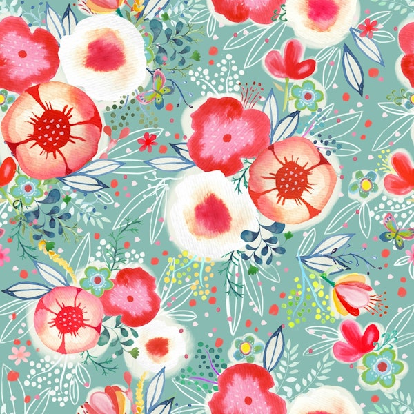 in full bloom watercolor garden mint