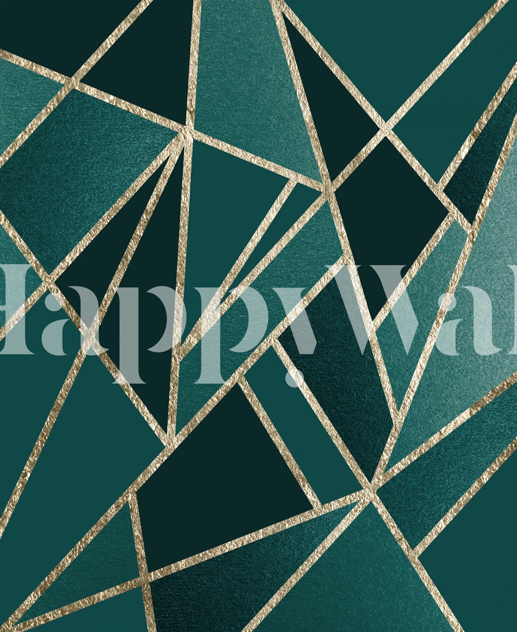 Teal geometric wallpaper with gold accents in angular patterns