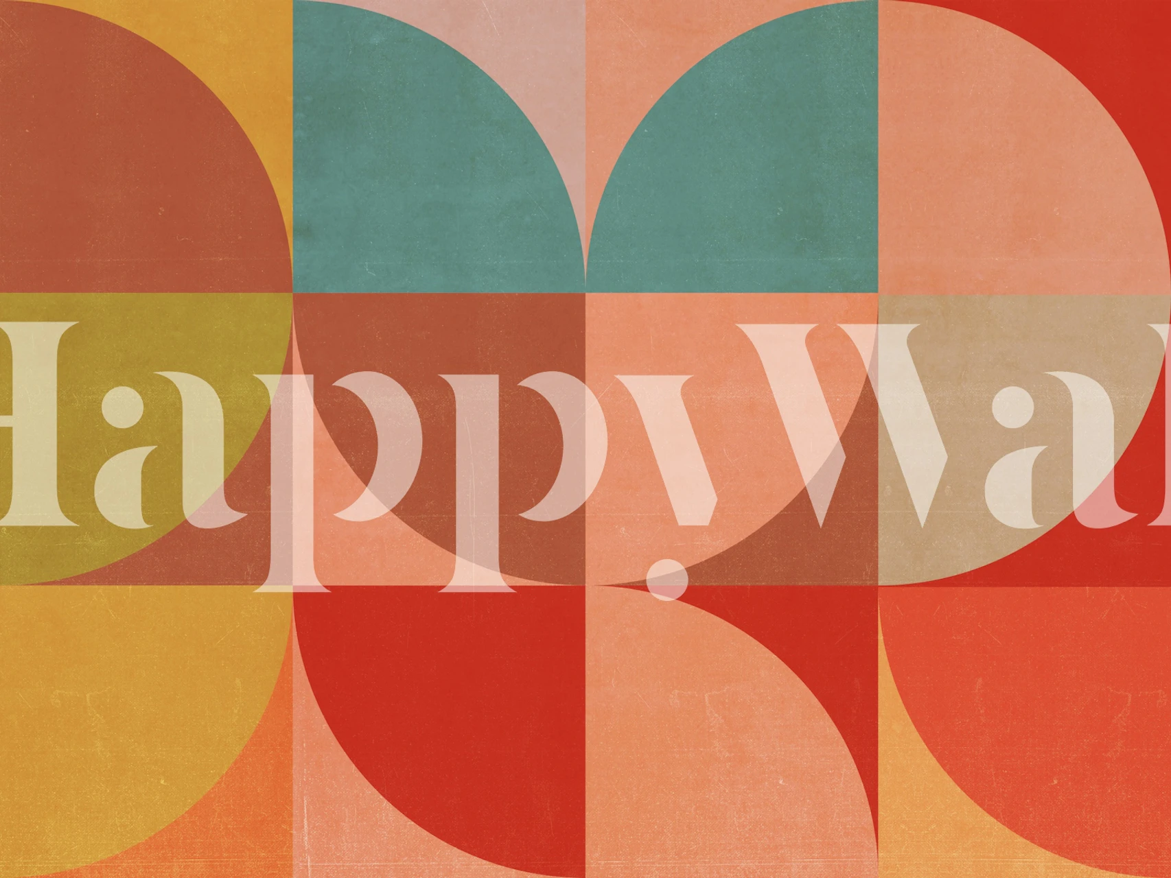 Colorful geometric shapes orange, yellow, teal, and pink wallpaper