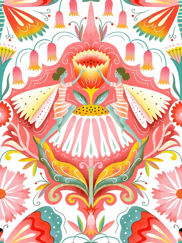 fairies and flowers damask