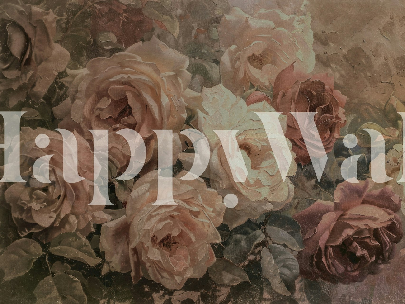 Vintage floral wallpaper featuring moody roses in earthy colors.