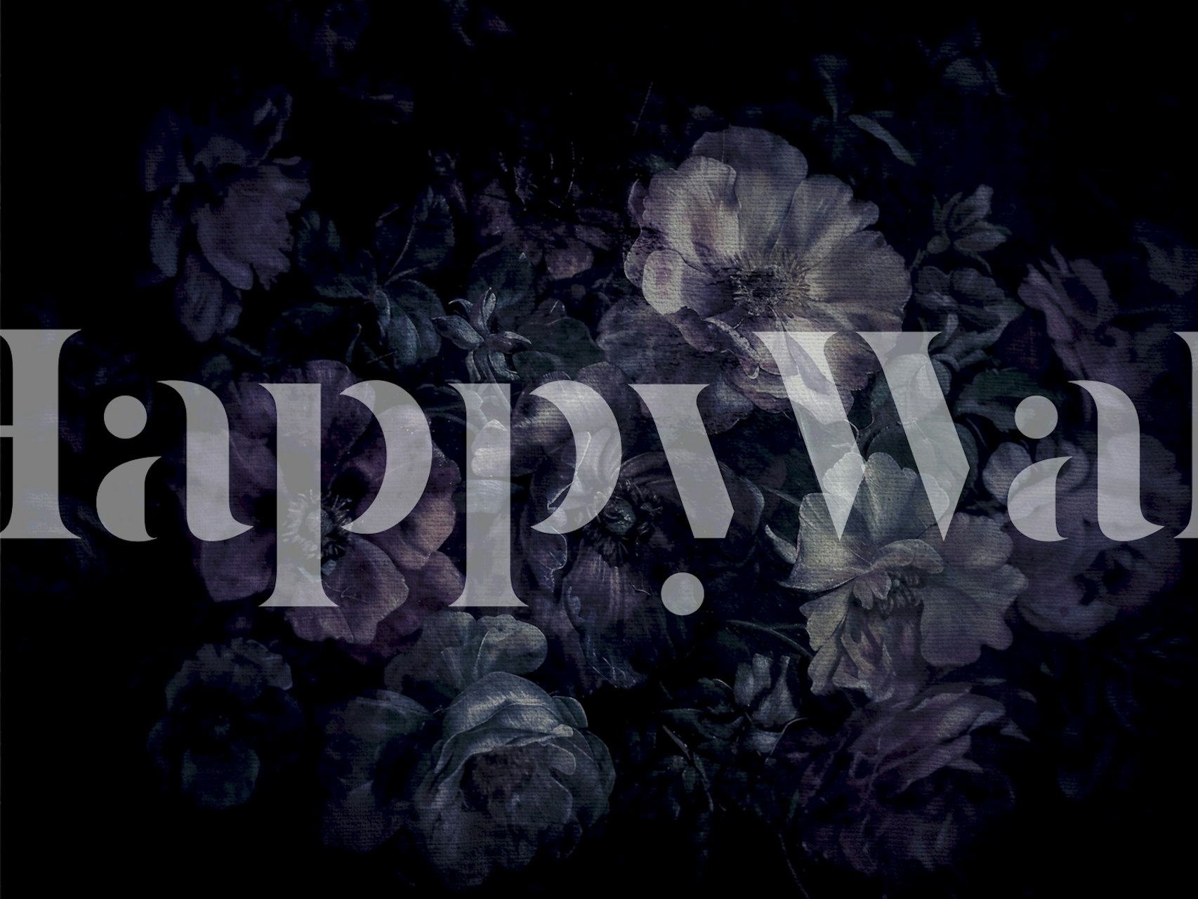 Dark floral garden wall mural with moody night-time ambiance