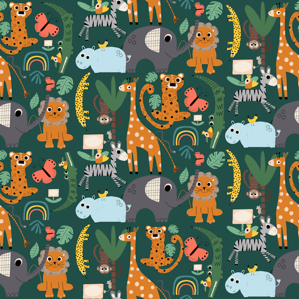 Kawaii Safari Cute Animals Green