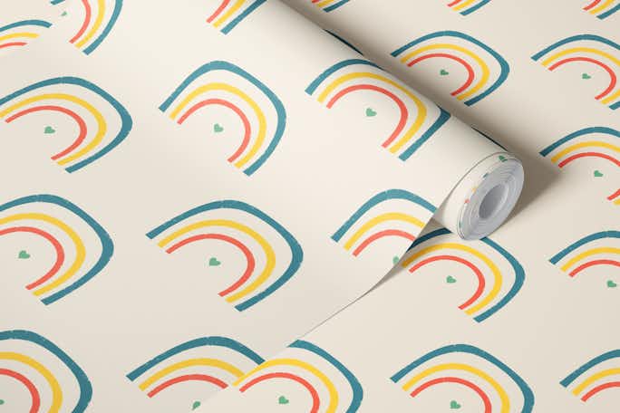 Cute kids rainbow with heartwallpaper roll