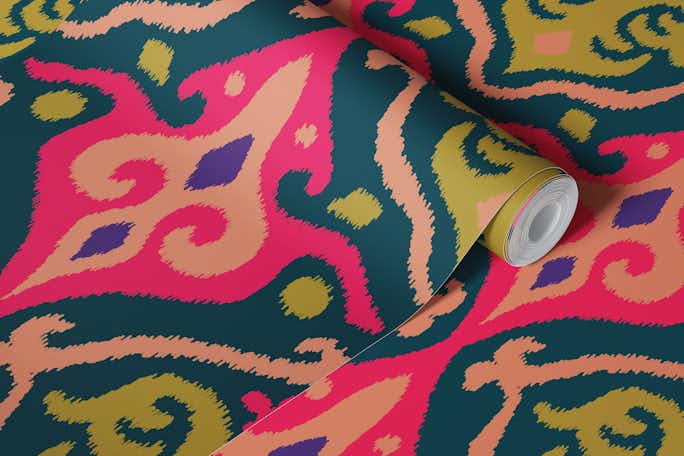 JAVA Boho Ikat Woven Texture Large Pink Greenwallpaper roll