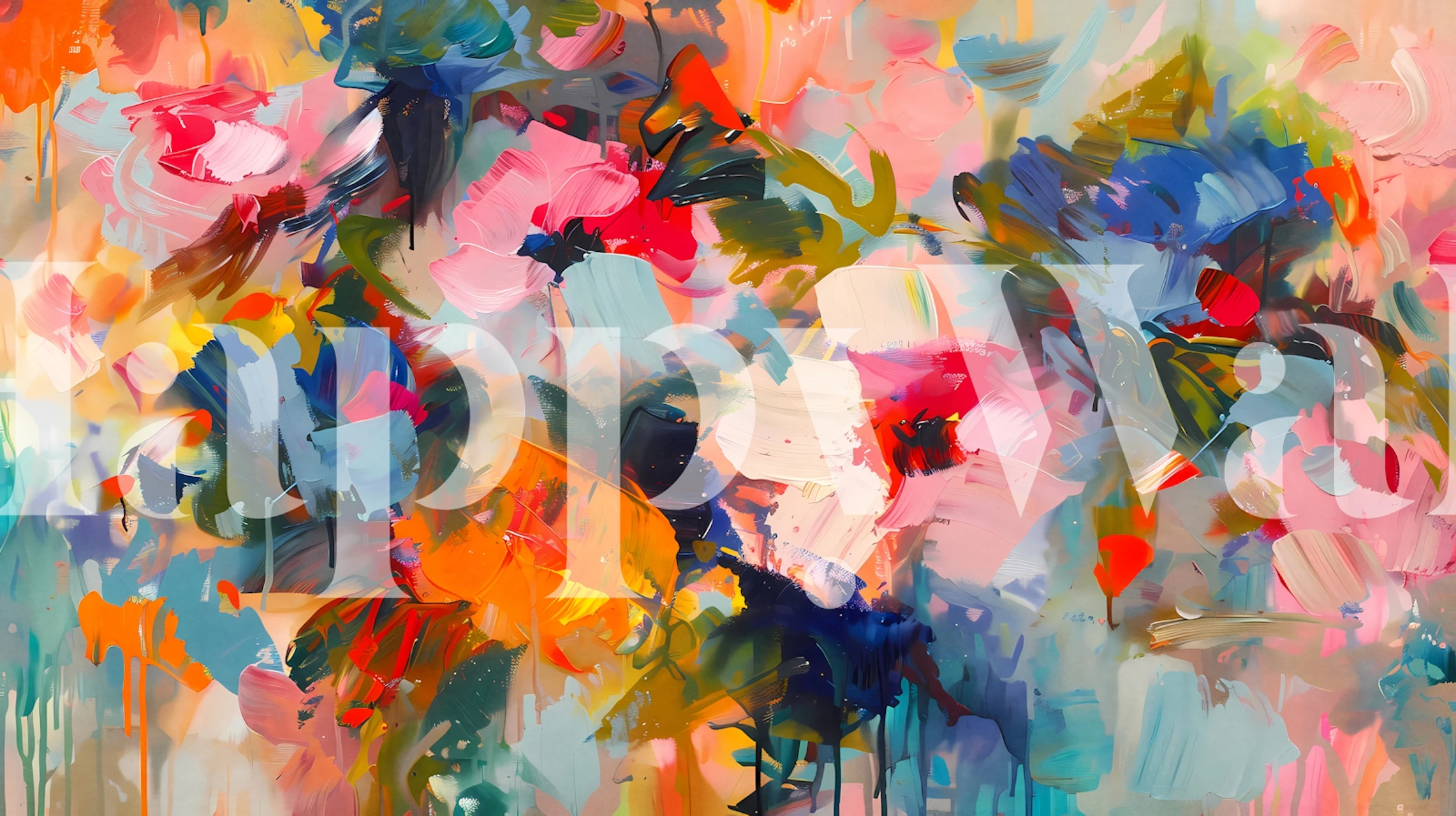 Colorful abstract floral patterns in pink, blue, and green wallpaper