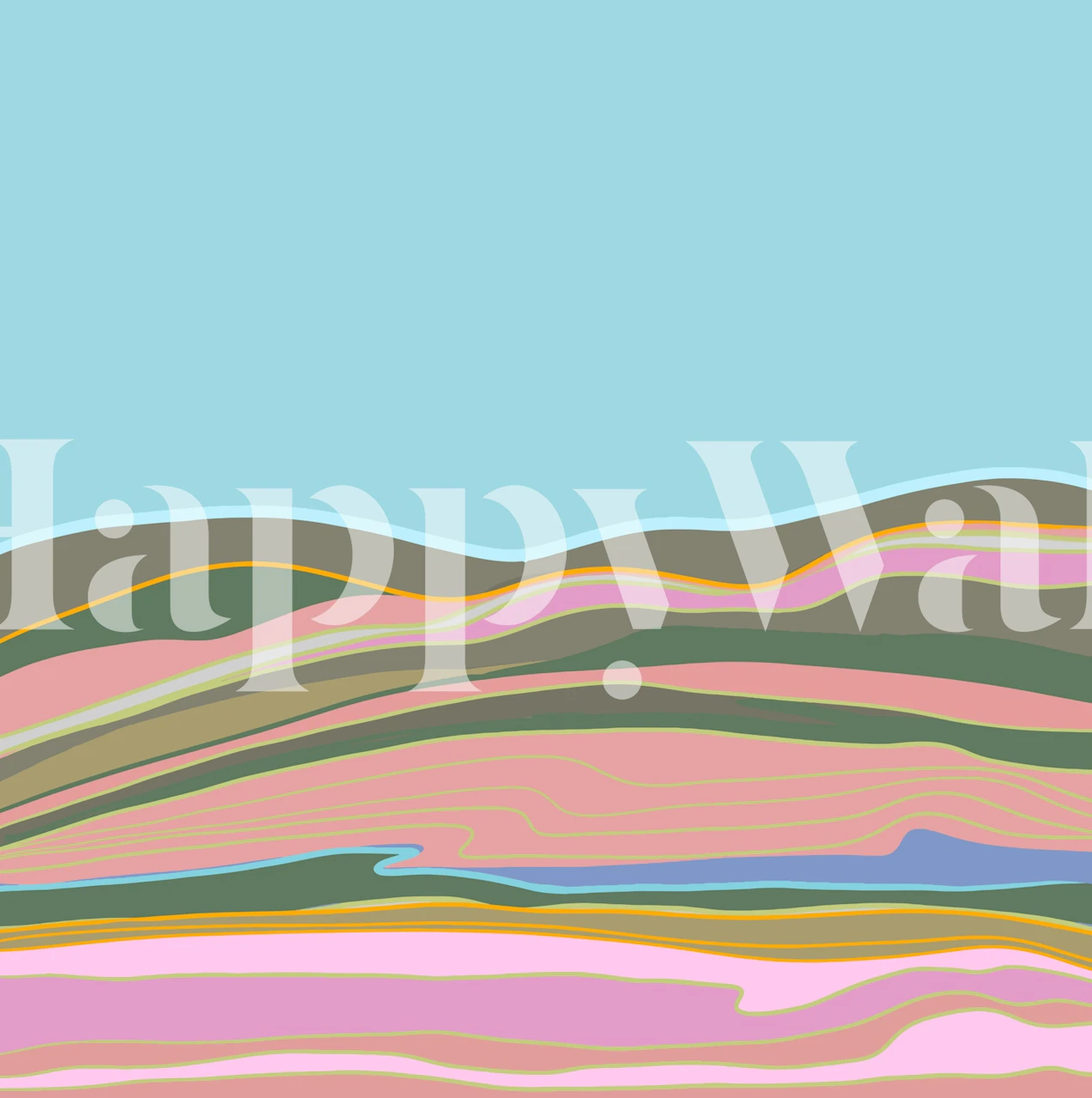 Abstract layered landscape wallpaper in pastel colors: pink, green, and blue.