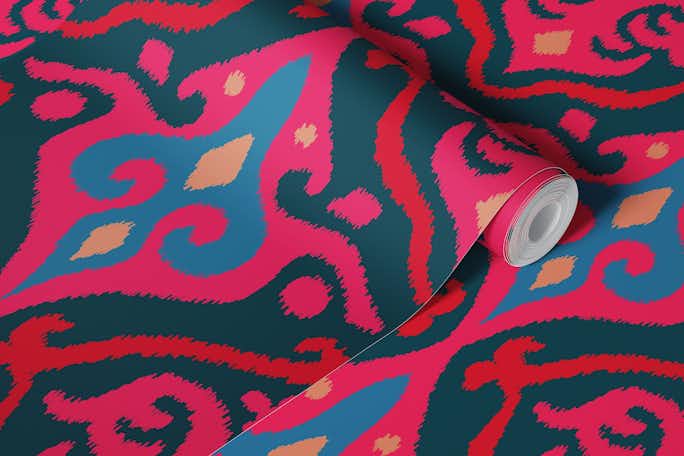 JAVA Boho Ikat Woven Texture Large Pink Bluewallpaper roll