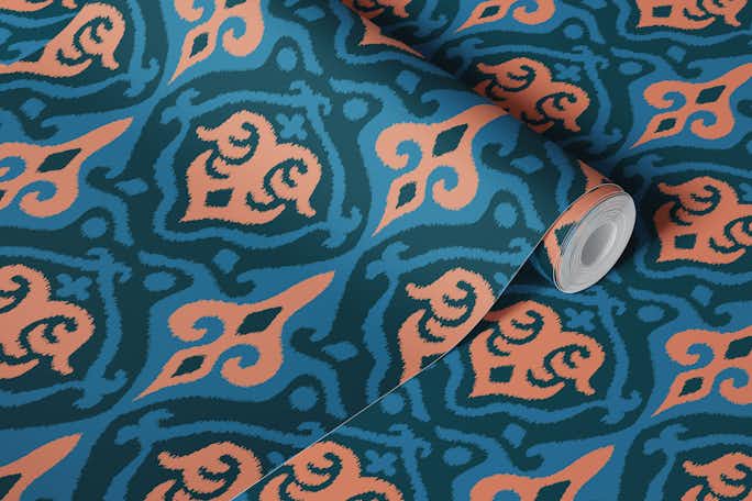 JAVA Boho Ikat Woven Texture Small Blue Tealwallpaper roll