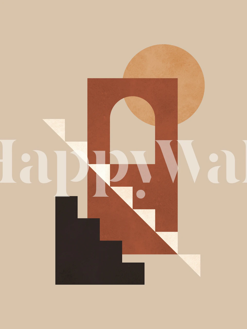 Geometric shapes in earthy tones, beige background wallpaper