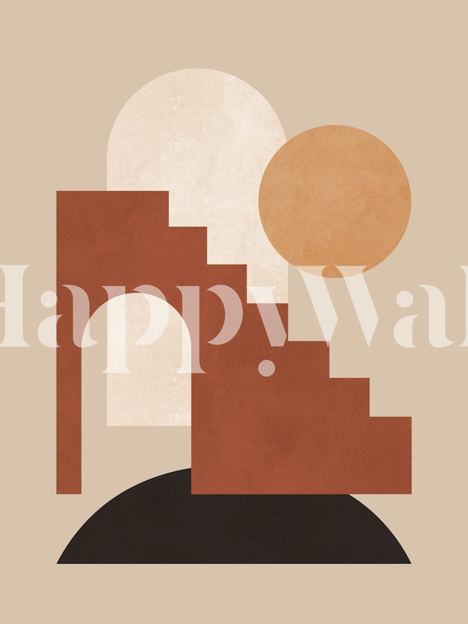 Modern geometric wallpaper with beige shapes and earthy tones