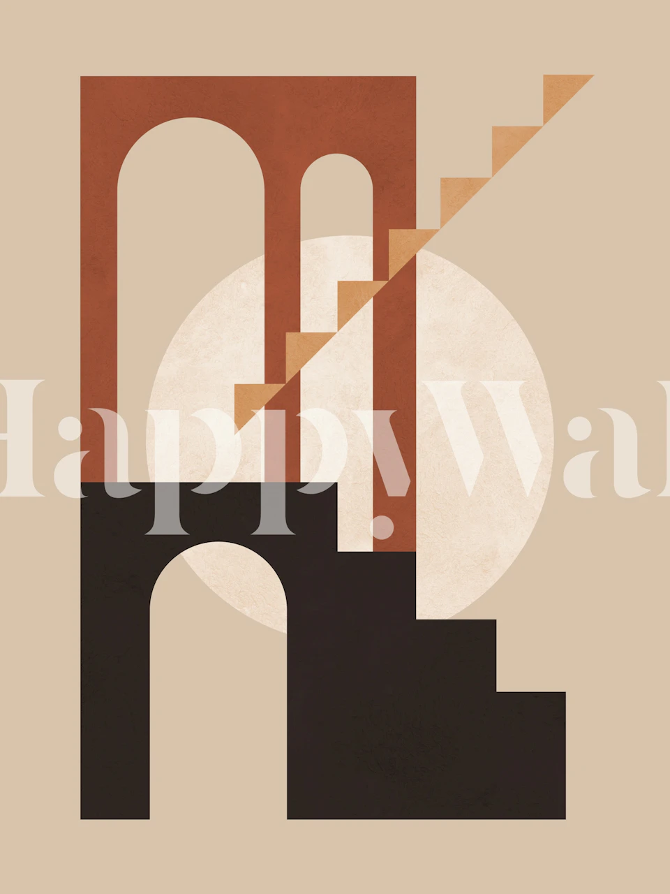 Geometric architectural shapes in earth tones on a beige background wallpaper