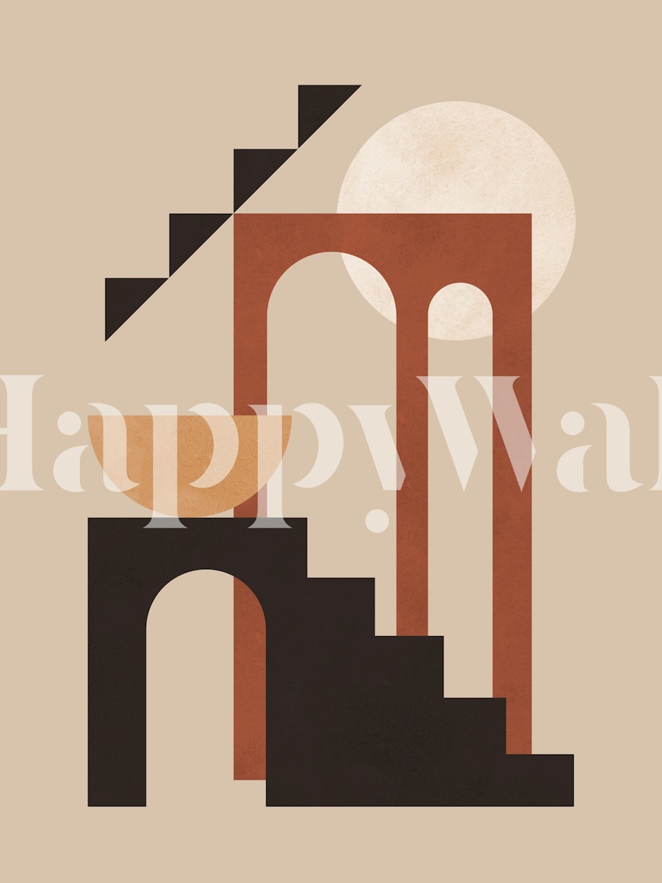 Minimalist architectural abstract mural with geometric shapes and earthy tones