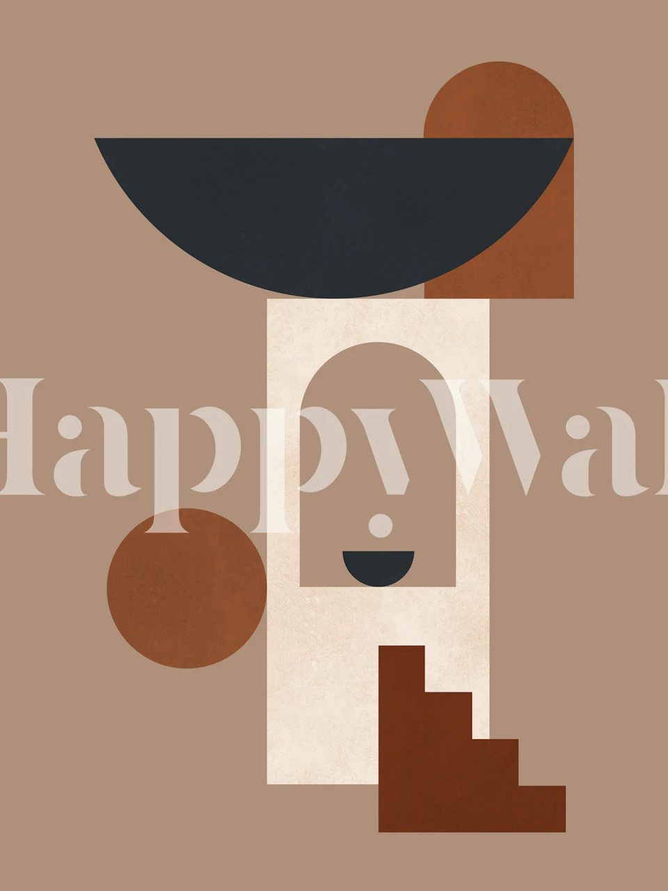 Abstract architectural composition wall mural with geometric shapes in earthy tones