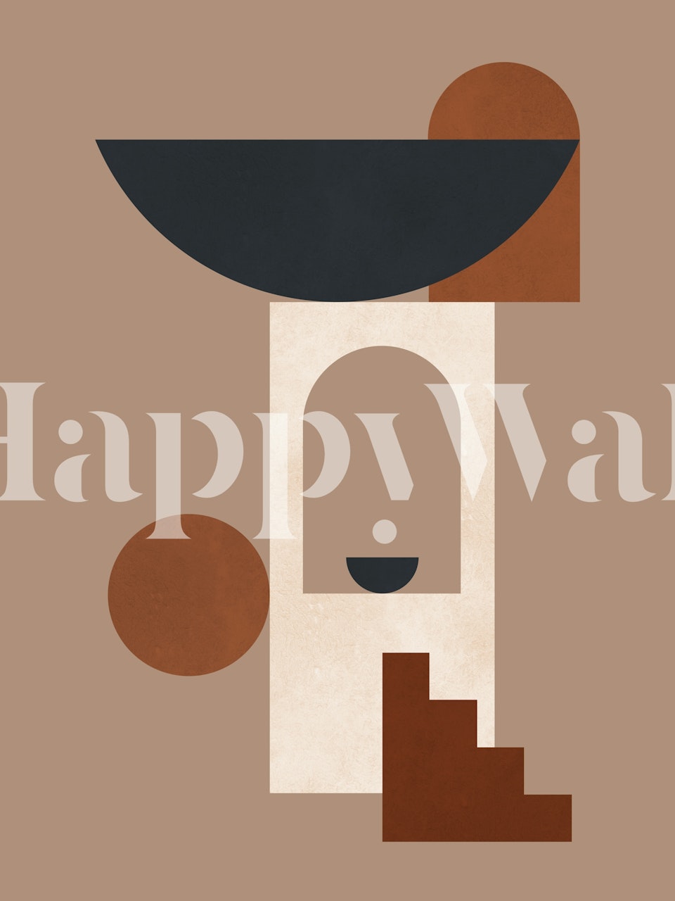 Abstract architectural composition wall mural with geometric shapes in earthy tones