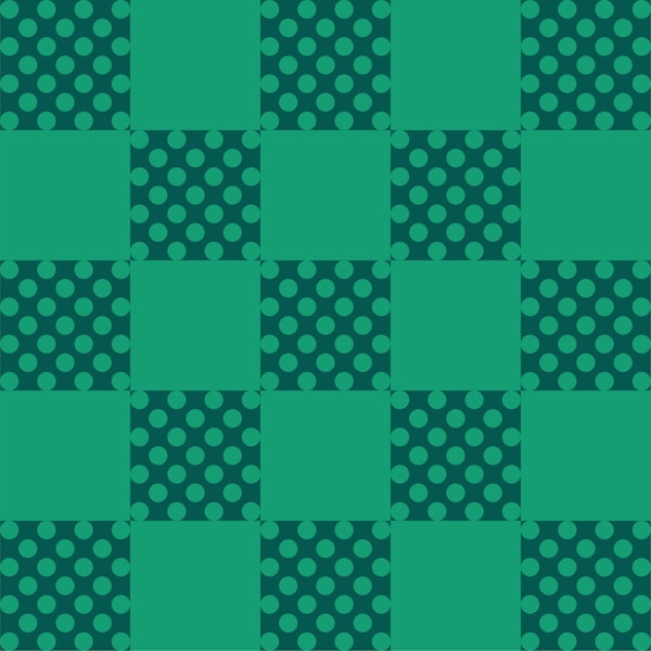 Green abstract square and polka dots pattern