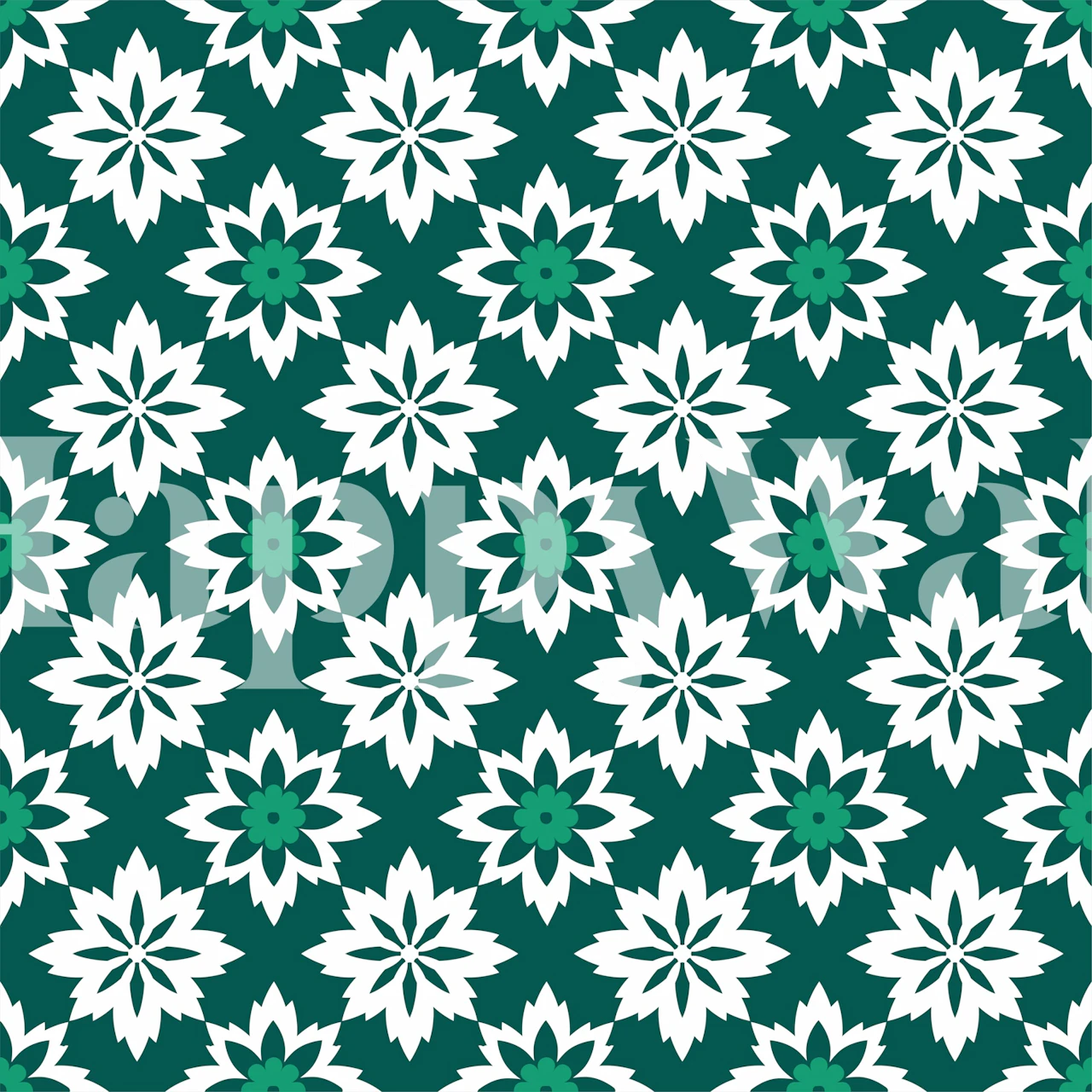 Moroccan abstract floral white and green wallpaper