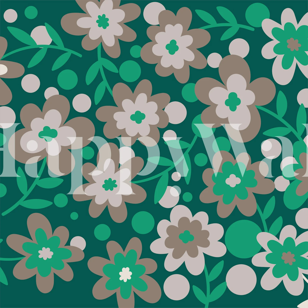 Store blomster tapet i et rum