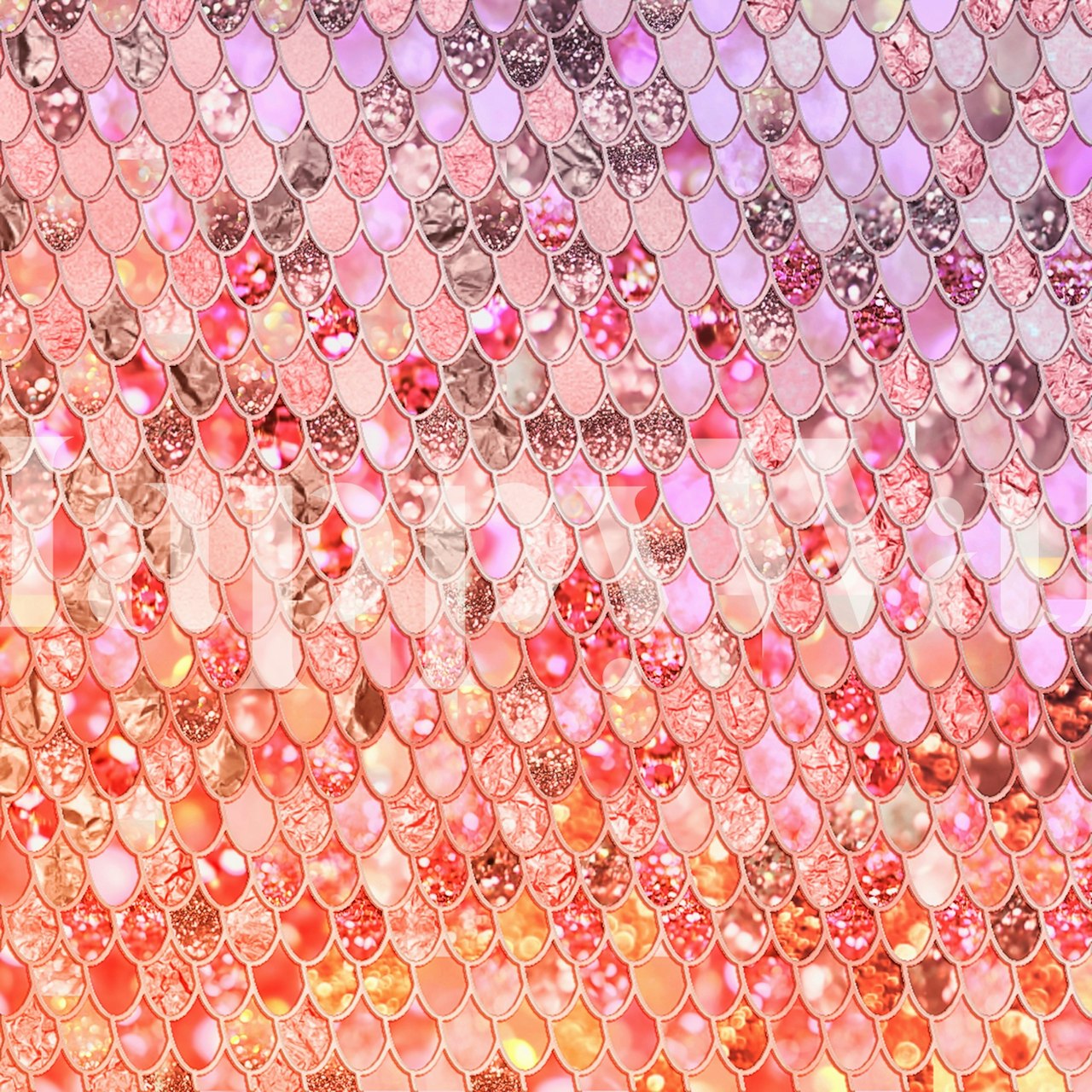 Pink Metal Mermaid Scales tapet i et rum