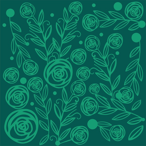 Dark forest green handdrawn roses